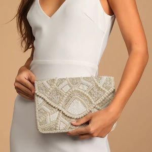NWT Lulus Piece of Love White Multi Beaded Clutch